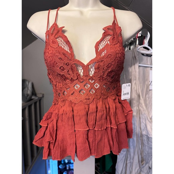 Free People Intimately Adella Lace Smocked Back Cami Winding Roads Size S - Picture 4 of 6